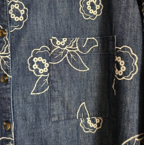Anthropologie, Maeve Oversized Denim Embroidered Button Front Shirt SZ Large - Picture 4 of 12